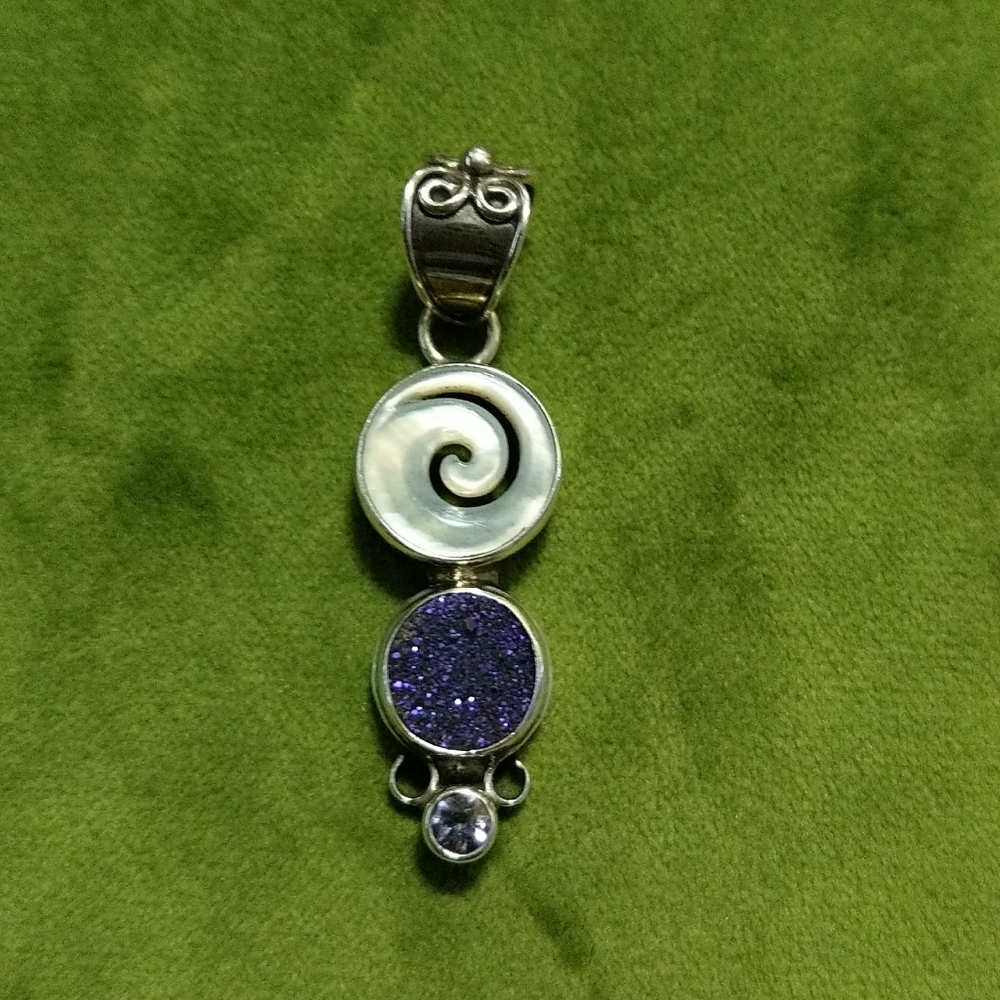 Mother of pearl, druzy & amethyst sterling silver